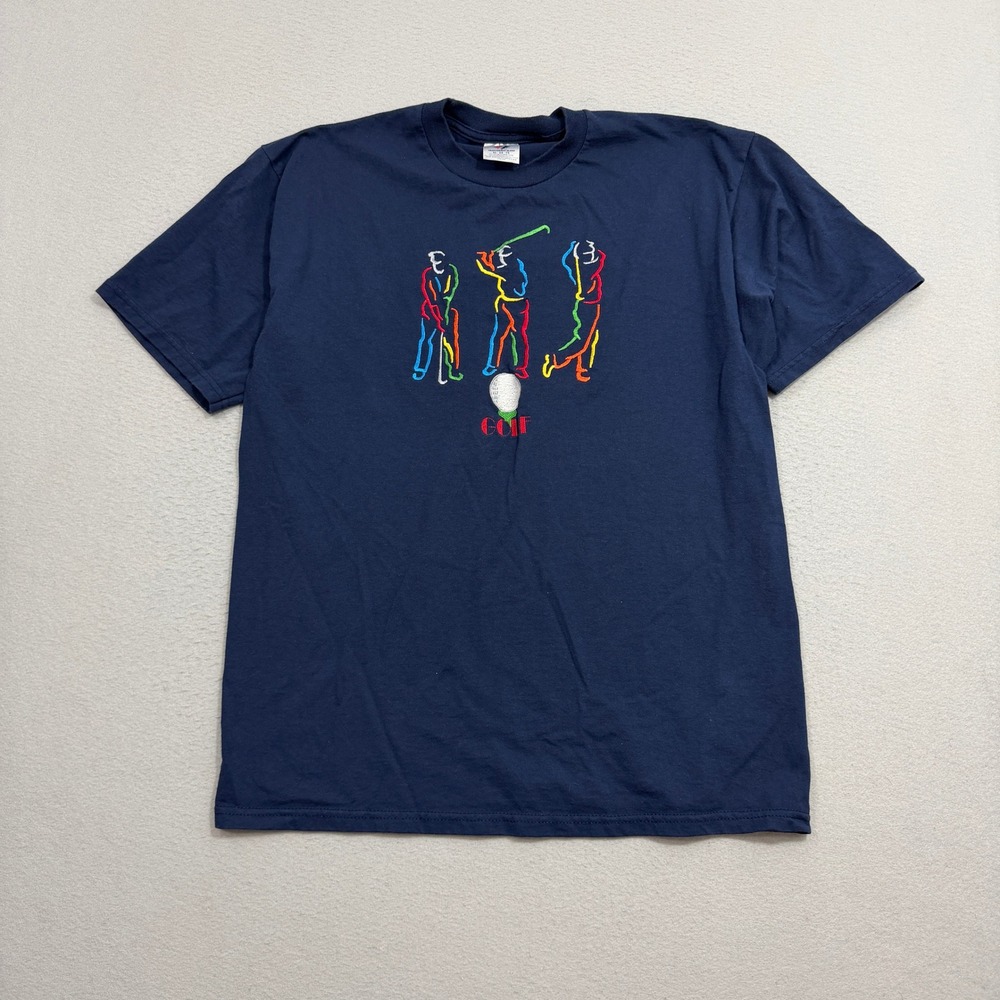 Vintage Golf Shirt Men's XL Navy Golfing Embroidered Heavyweight Blend 90s